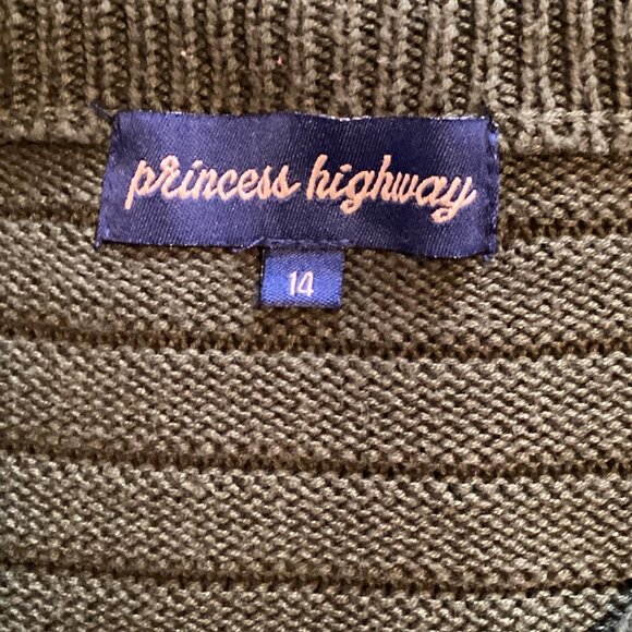 Princess Highway Women's Olive Green Cropped Knit Sweater Size 14 Crew Neck - Picture 8 of 9
